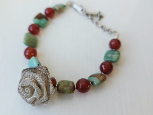 Turquoise bracelet with carnelian and sterling silver