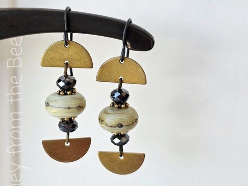 Lampwork earrings with brass accents