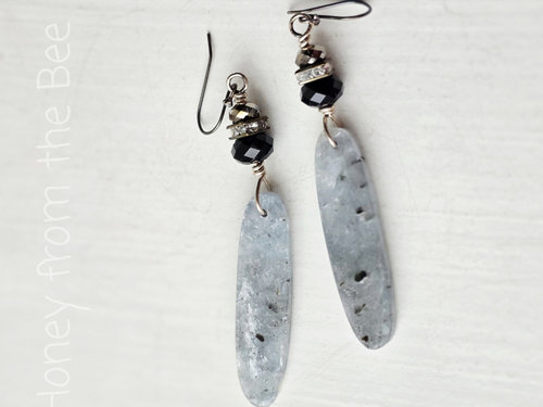 Kyanite earrings in pale blue and black with crystals