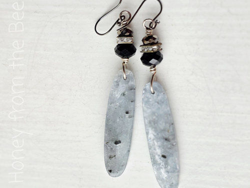 One of a kind earrings feature kyanite and crystals