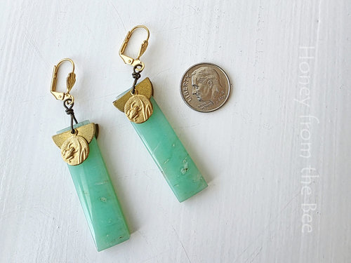 Artisan earrings in celadon and gold