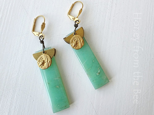 frog earrings in green and gold