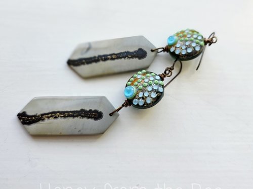 Lampwork with jasper earrings in aqua, orange and brown