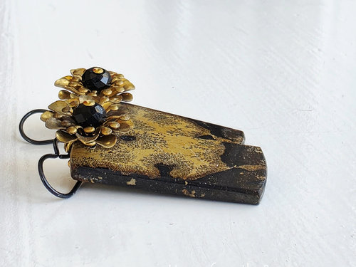 Sculptural earrings in jasper and brass