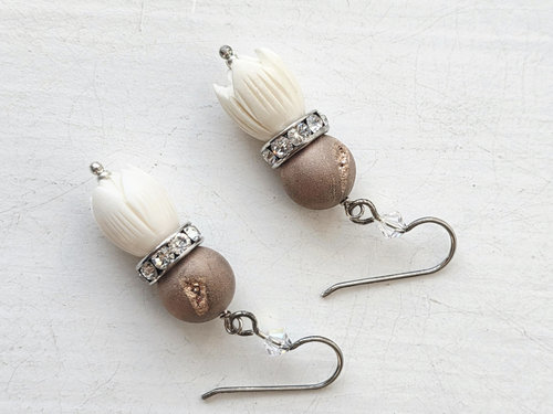 Rose and cream earrings feature druzy and crystal