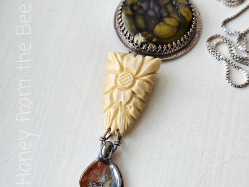 Garden Talisman necklace in cream and green and purple