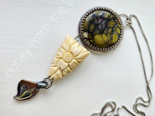 One of a kind artisan pendant in floral theme