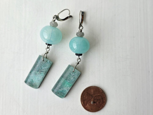 Gemstone earrings in aqua and grey