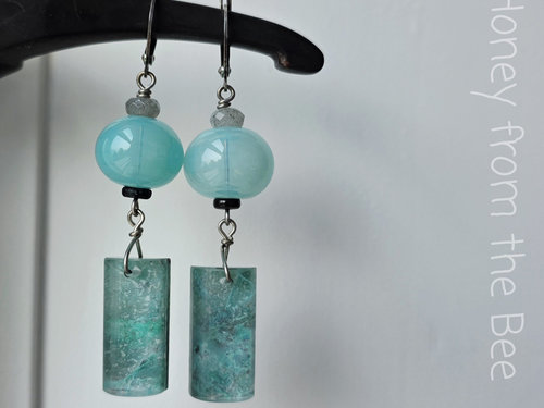 Chrysocolla earrings in aqua and grey