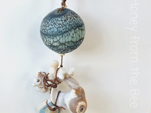 Aqua lampwork necklace with found shells