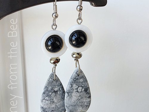 Artisan earrings with jasper, MOP and onyx