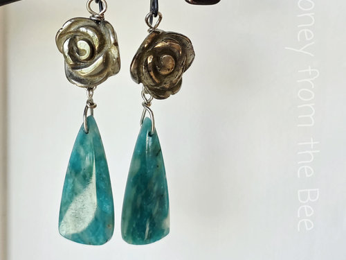 Amazonite earrings with rose