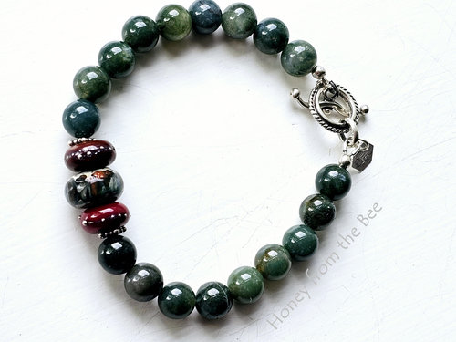 red and green bead bracelet in semi-precious stones