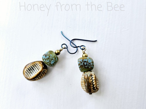 Boho style earrings that feature organic shaped beads