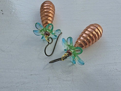 Pineapple earrings with lampwork and lucite