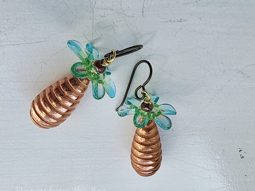 Lampwork earrings with copper colored bead drop