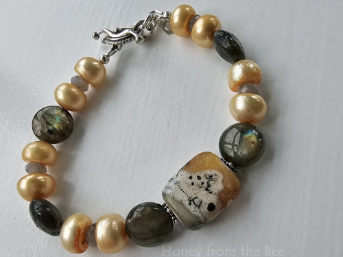 Lampwork bracelet with labradorite and pearls