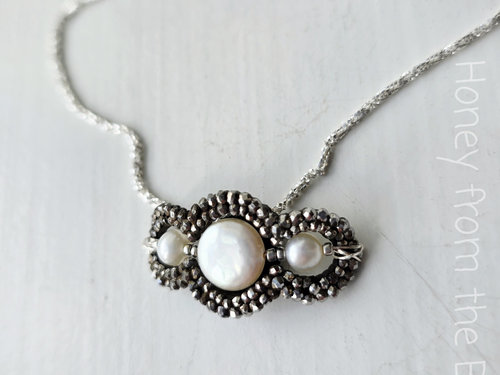Marcasite pendant with pearls and sterling silver