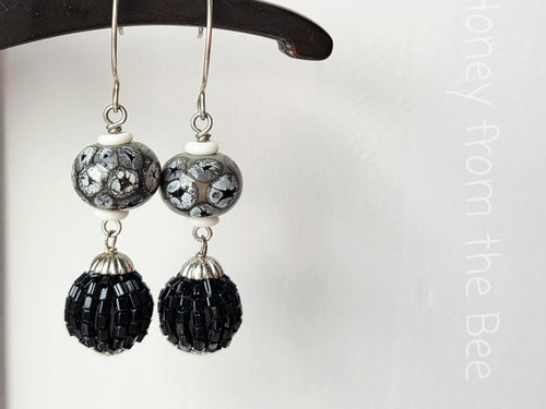 Boho style earrings in black and white