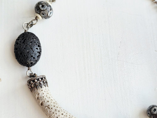 Sterling silver necklace with coral and lampwork