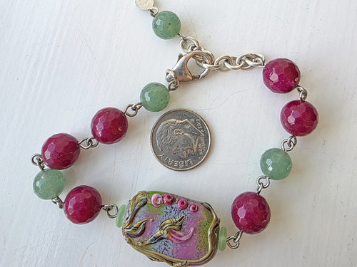 One of a kind bracelet in rose and green