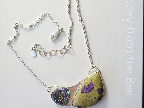 Druzy necklace in purple and green