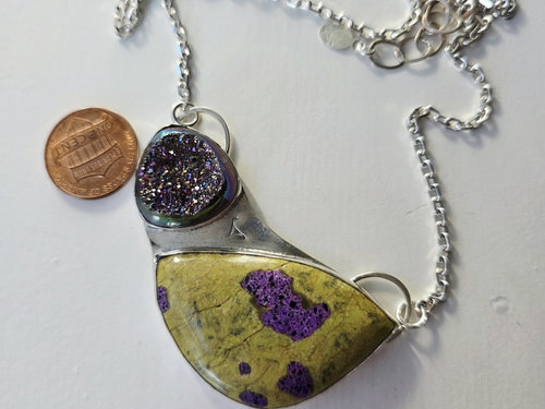 Outer space necklace in green and purple