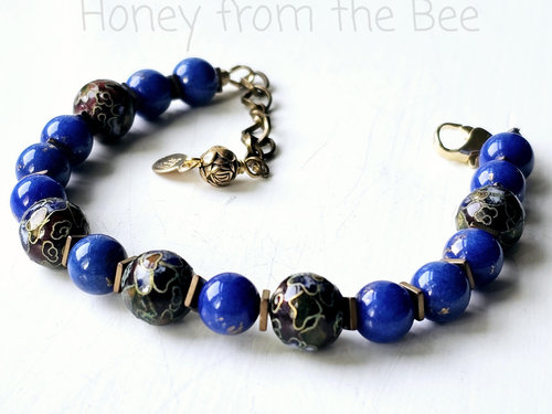 Cloisonne and glass lapis lazuli bead bracelet