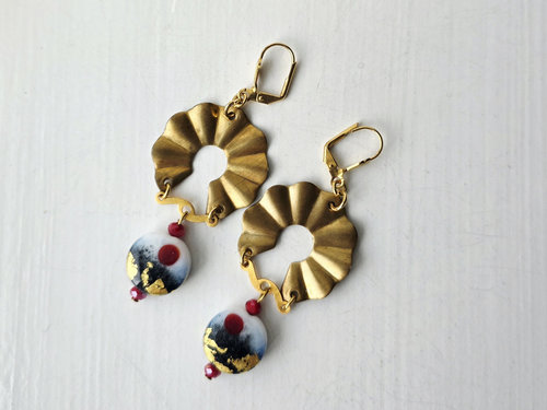Lampwork earrings in gold and red