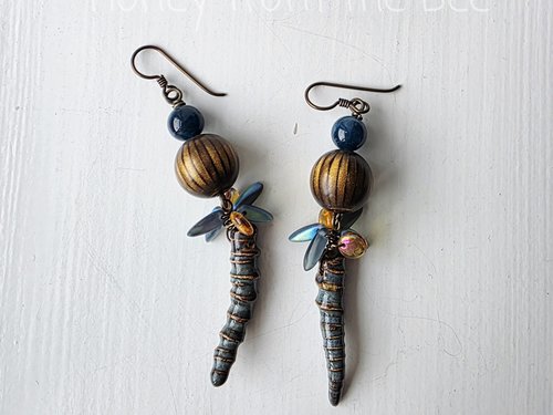 Playful earrings with ceramic, wood and apatite