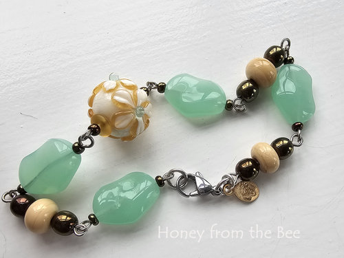Lampwork bracelet in white, yellow and celadon
