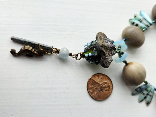 Beach necklace in aqua and tan
