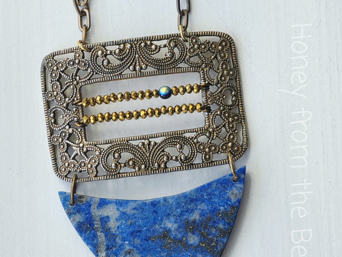 Artisan necklace features lapis lazuli