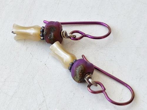 Small pink earrings with creamy mother of pearl