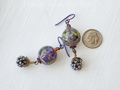 Lampwork earrings in purple and green