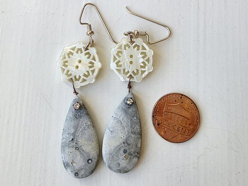 Winter earrings feature buttons and jasper