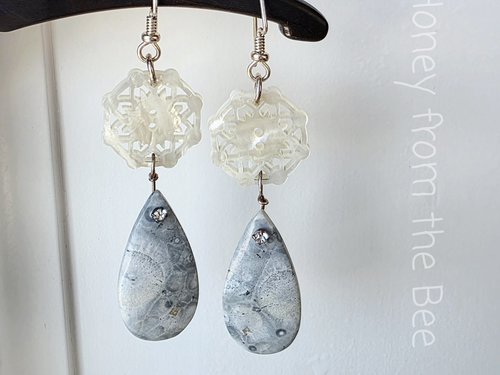 Mandala earrings feature jasper and buttons