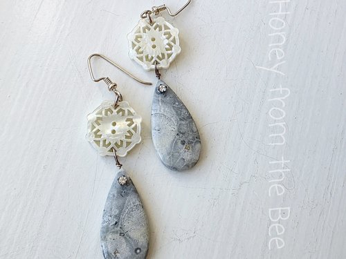 Artisan earrings in white and grey feature orbicular jasper