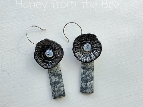 Artisan earrings in grey and white feature orbicular jasper