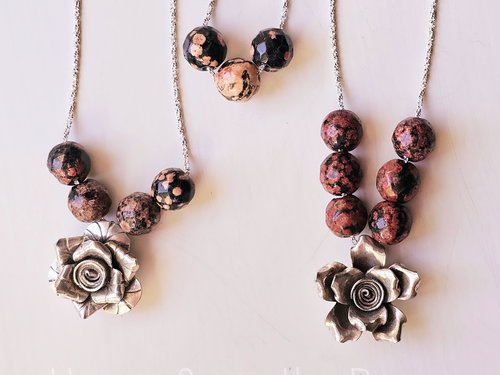 Silver Rose and Snowflake Jasper necklace