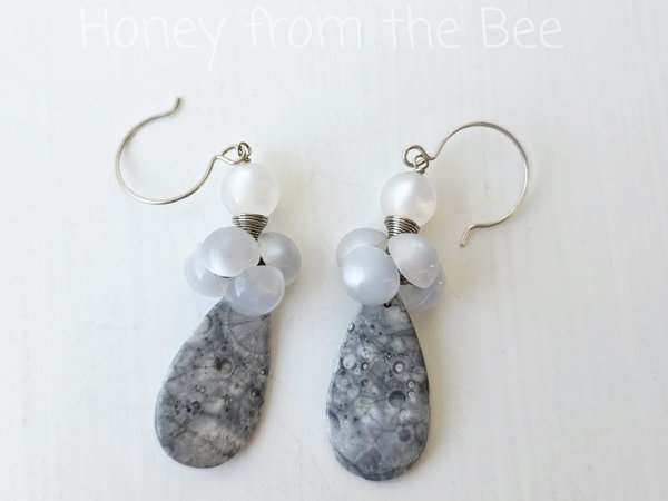 Vintage button earrings with orbicular jasper 