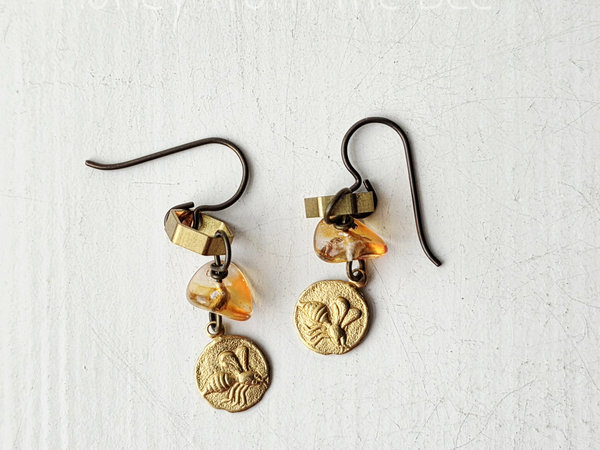 Honeybee earrings with brass charm
