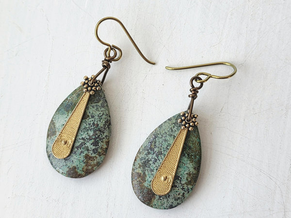 African Turquoise earrings with brass