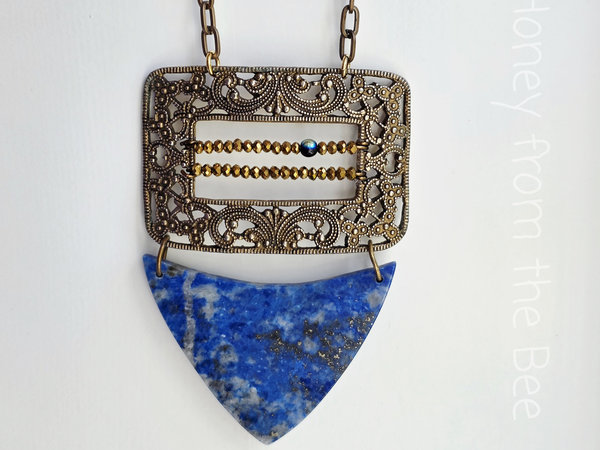 Lapis Lazuli necklace with antique brass filigree