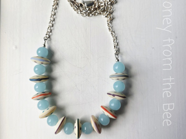Summer necklace in blues and oranges