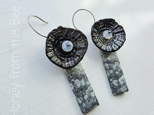 Orbicular Jasper earrings in grey, black and white
